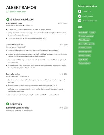 Assistant Head Coach Resume