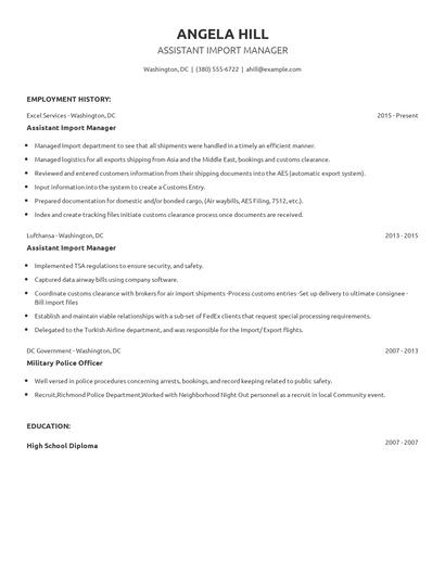 Assistant Import Manager Resume