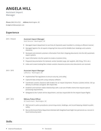 Assistant Import Manager Resume