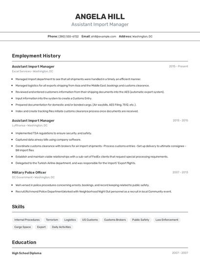 Assistant Import Manager Resume