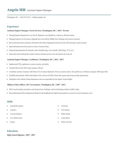 Assistant Import Manager Resume