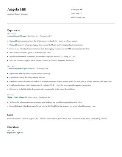 Assistant Import Manager Resume
