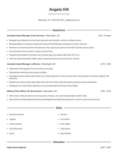 Assistant Import Manager Resume