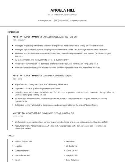 Assistant Import Manager Resume