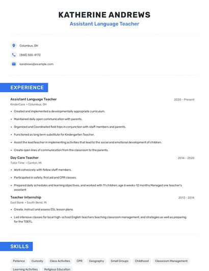 Assistant Language Teacher Resume