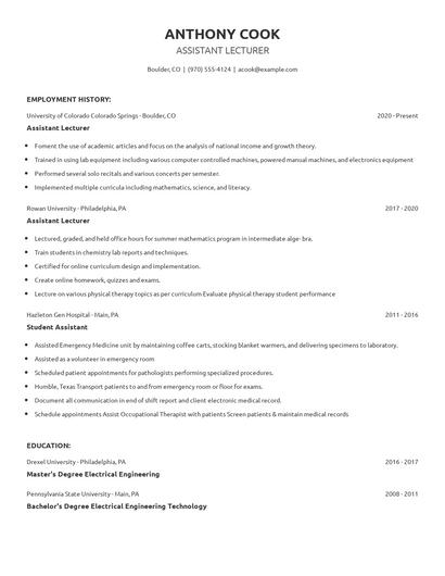 Assistant Lecturer Resume