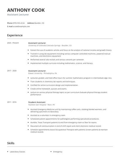 Assistant Lecturer Resume