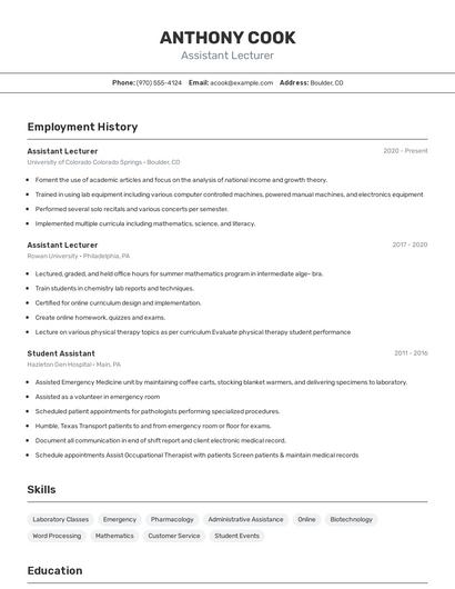 Assistant Lecturer Resume