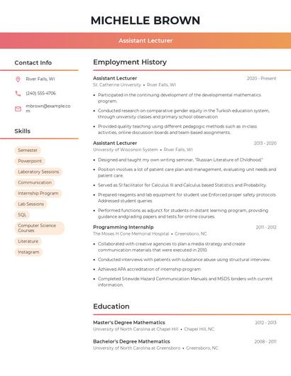 Assistant Lecturer Resume