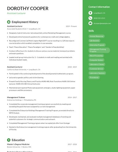 Assistant Lecturer Resume