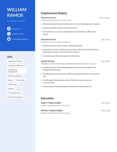 Assistant Lecturer Resume