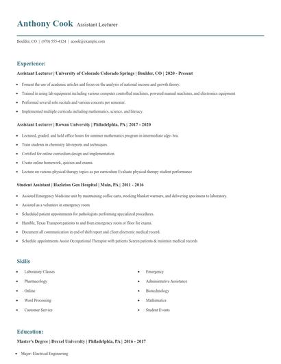 Assistant Lecturer Resume