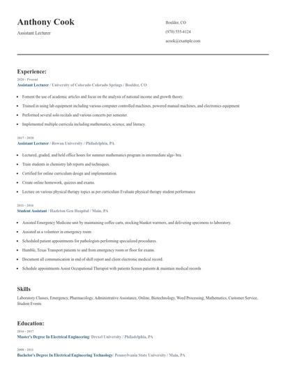Assistant Lecturer Resume