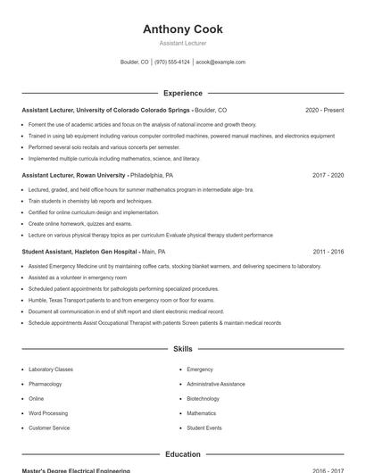 Assistant Lecturer Resume