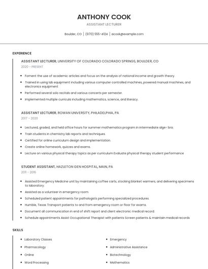 Assistant Lecturer Resume