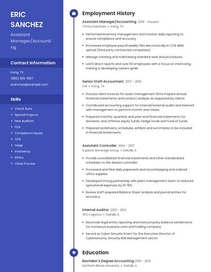 Assistant Manager/Accounting Resume