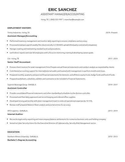 Assistant Manager/Accounting Resume