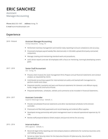 Assistant Manager/Accounting Resume