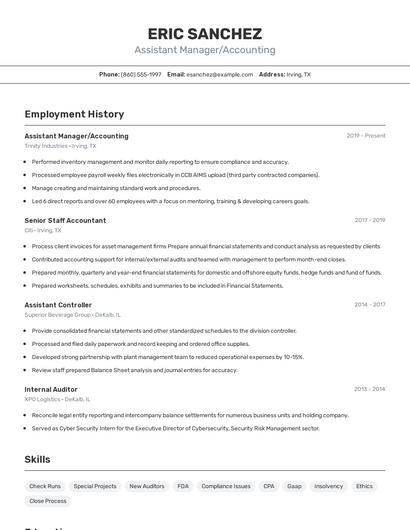 Assistant Manager/Accounting Resume