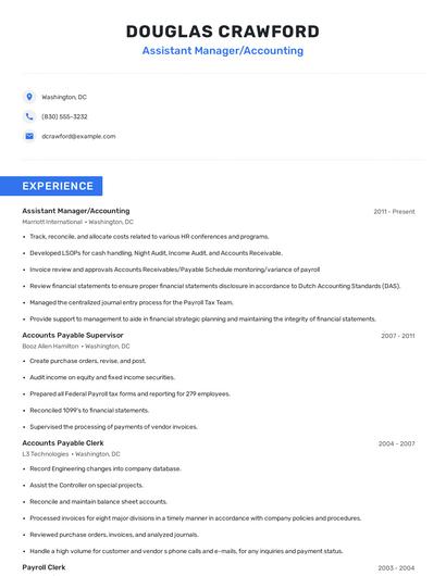 Assistant Manager/Accounting Resume