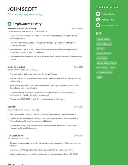 Assistant Manager/Accounting Resume
