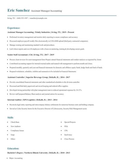 Assistant Manager/Accounting Resume