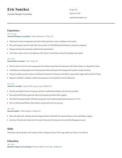 Assistant Manager/Accounting Resume