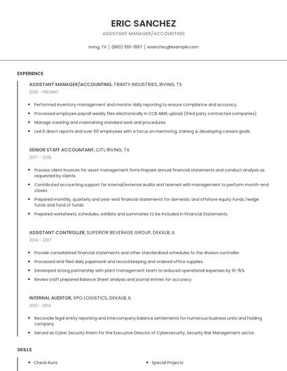 Assistant Manager/Accounting Resume