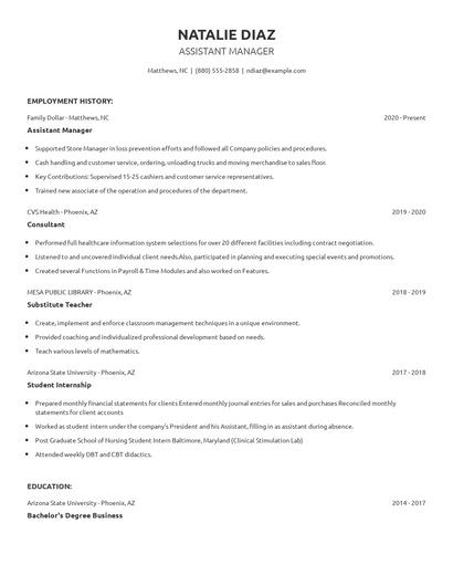 Assistant Manager Resume