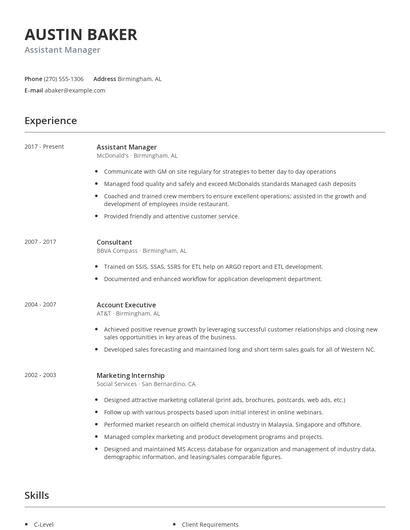 Assistant Manager Resume