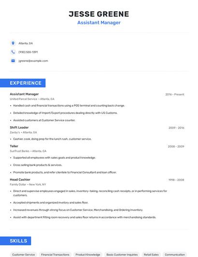 Assistant Manager Resume
