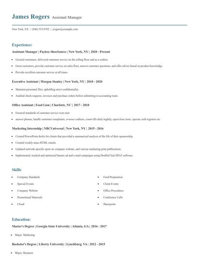Assistant Manager Resume