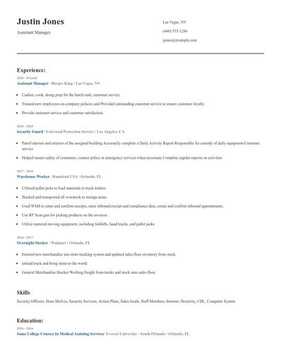 Assistant Manager Resume