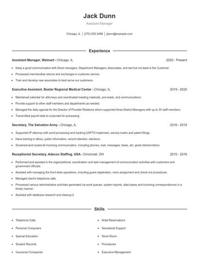 Assistant Manager Resume
