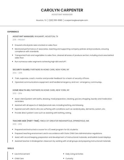 Assistant Manager Resume