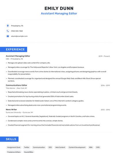 Assistant Managing Editor Resume