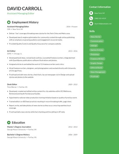 Assistant Managing Editor Resume