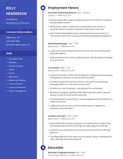 Assistant Marketing Director Resume