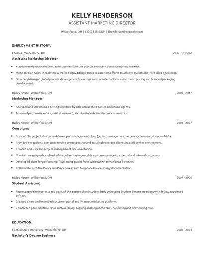 Assistant Marketing Director Resume