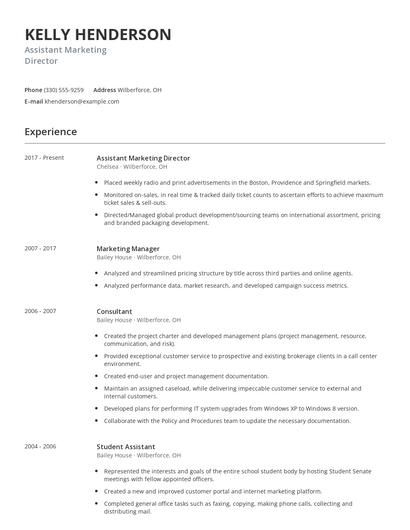 Assistant Marketing Director Resume