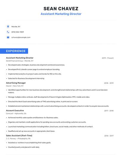 Assistant Marketing Director Resume