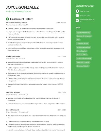 Assistant Marketing Director Resume