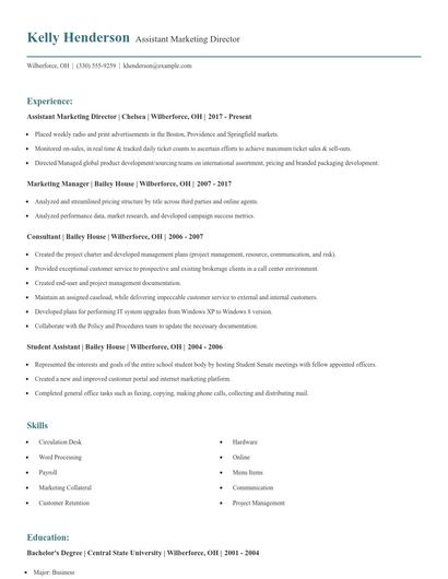 Assistant Marketing Director Resume