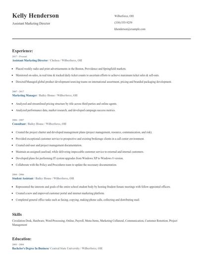 Assistant Marketing Director Resume