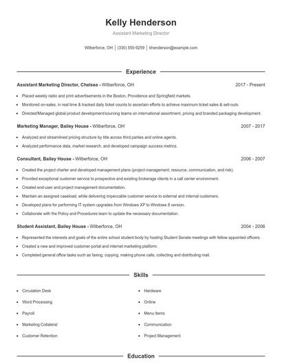 Assistant Marketing Director Resume