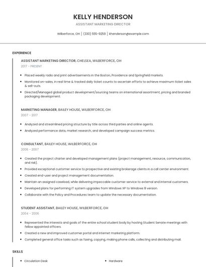 Assistant Marketing Director Resume