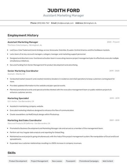 Assistant Marketing Manager Resume