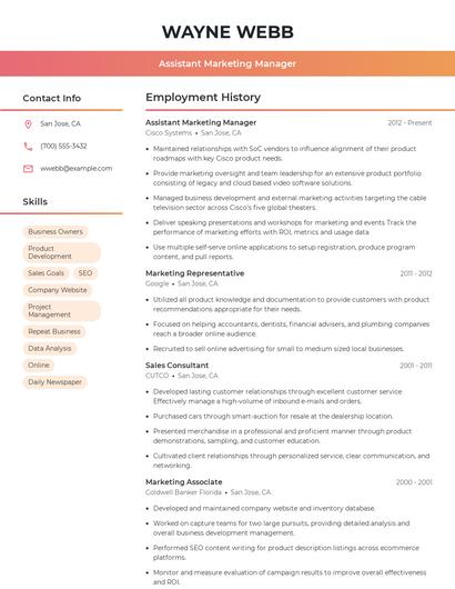 Assistant Marketing Manager Resume