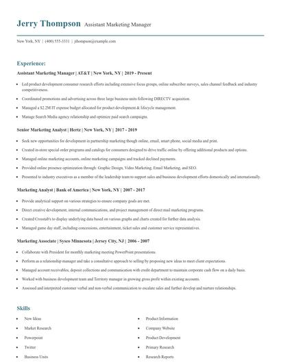 Assistant Marketing Manager Resume