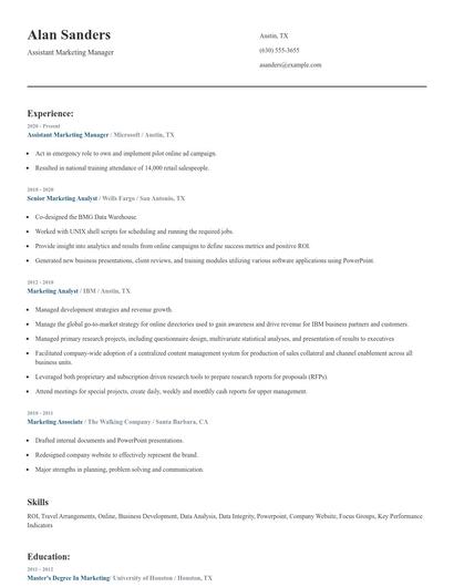 Assistant Marketing Manager Resume